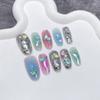 Handmade Press-On Nails Women Sweet Edgy Contrast Color 3D Embossed Oval Nail Tips In XS S M Sizes