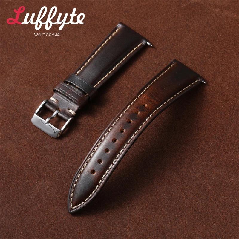 Vintage Retro Oil Wax Leather Watch Strap 18mm 19mm 20mm 21mm 22mm Men Women Fashion Watch Band Quick Release Wrist Strap