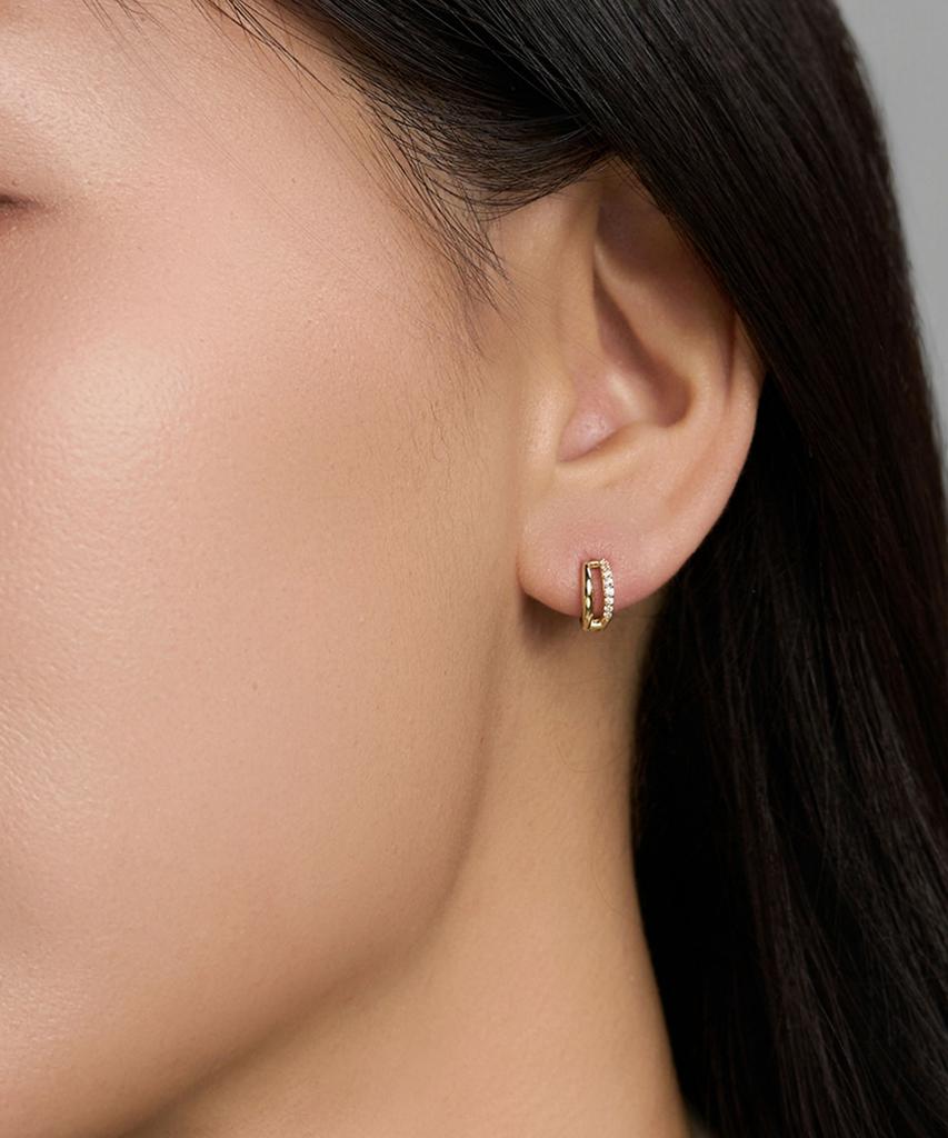 Lloyd Double Line Pavé 10K Gold One-Touch Ring Earrings Lotp2010T