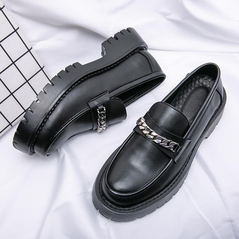 Leather Shoes Brock British Style Suit Thick Sole Heightening Black Casual Business Dress Wedding Groom Shoes