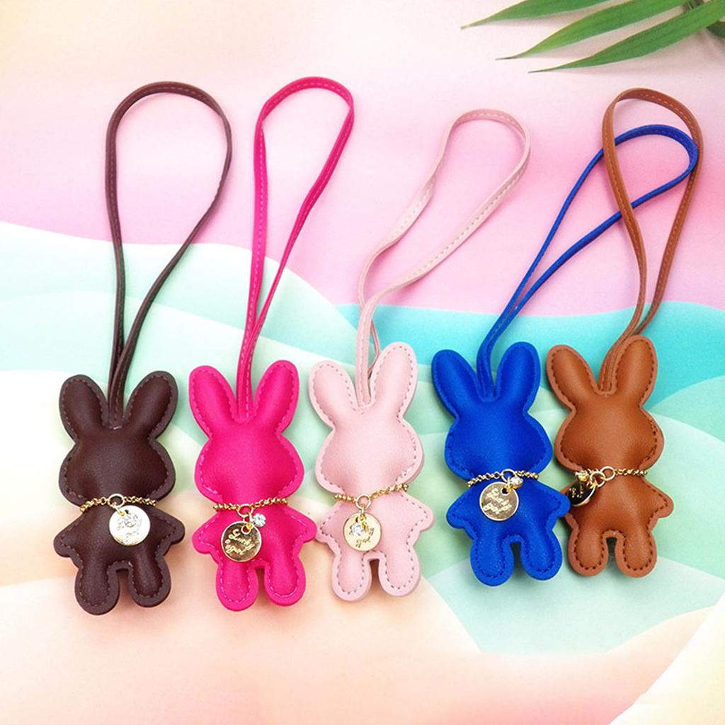 Fashionable Rabbit Shaped Keyring Artificial Leather Bunnys Bag Pendant Keychain Handbag Accessory for Animal Lovers