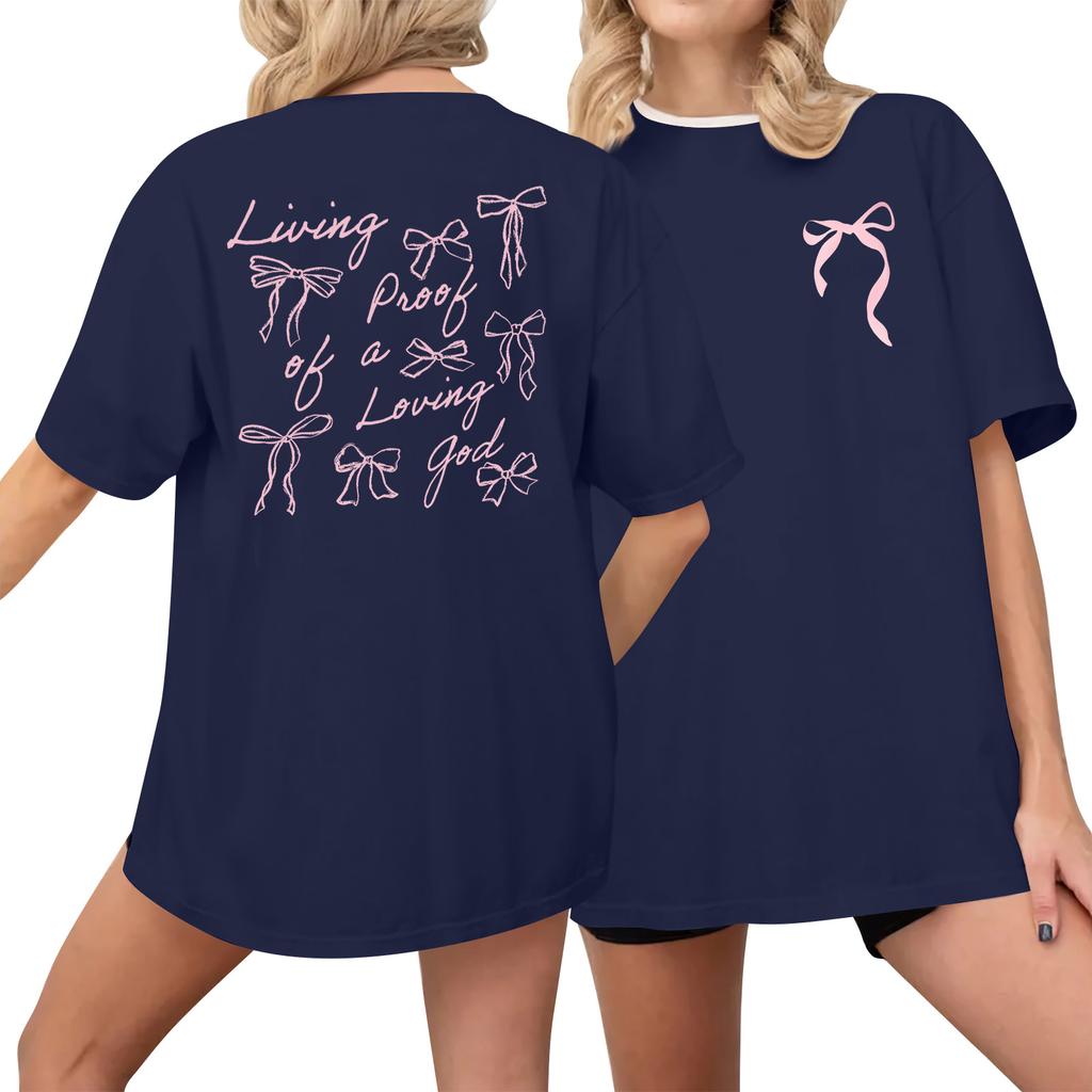 Tricou casual imprimat de damă, cu gât rotund, cu mânecă scurtă