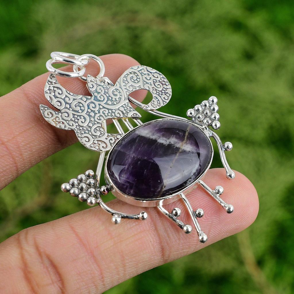 Daughters Day Sale Chevron Amethyst Stone 925 Sterling Silver Birthday Pendant