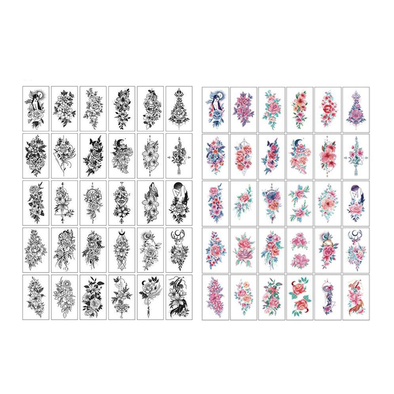 

2 набора Женские цветы Разные Черная роза Временная татуировка Наклейка на руку Наклейки для тела Временные татуировки