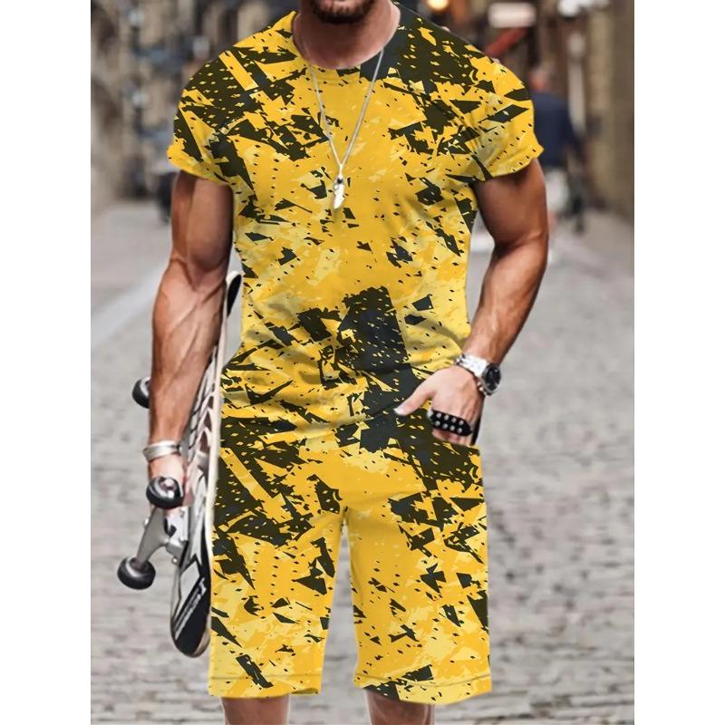 New T-shirt Set 3d Printed Digital Ball Suit Pattern Men's Summer Fashion Casual Street Style Crew-neck T-shirt And Shorts