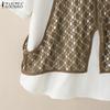ZANZEA Women Casual Round Neck Loose Short Sleeve Patchwork Blouse