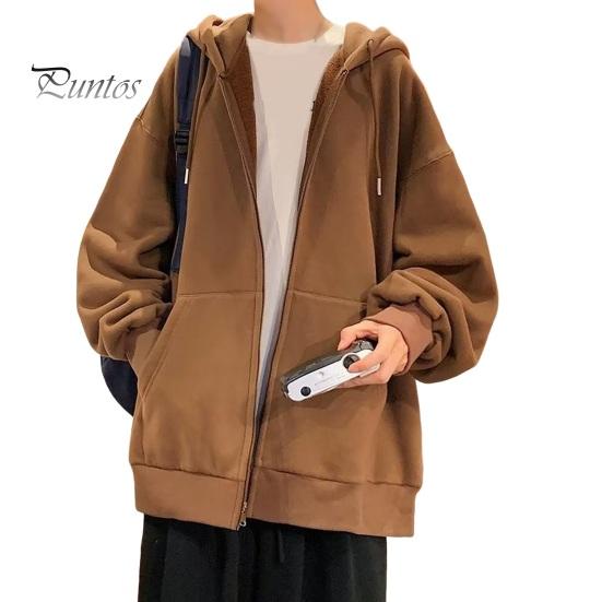 

Чоловіча толстовка з капюшоном осінь-зима, товста флісова підкладка, капюшон, довгі рукави та великі кишені, суцільний колір, вільні еластичні манжети, жіноча спортивна куртка на шнурках L коричневий