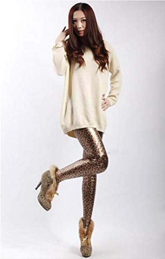 Sarah Rose Leopard Print Skinny Long Fit Faux Leather Shiny Leopard Animal Cropped Bottoms Leggings, Pants, Look, Print, Stretch, Length, Women's