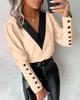 Women's Long Sleeve Blouse V Neck Elegant Solid Color Button Satin Casual Office Shirt Top