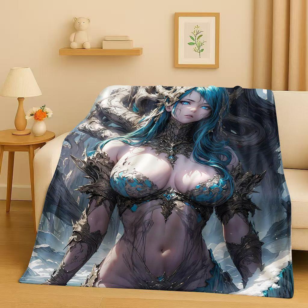 

2026 New Gothic Dark Sexy Girls Cartoon Anime Characters Flannel Blanket,Soft Plush Throw for Home Bedroom Bed Sofa Cover Trave 75x90cm
