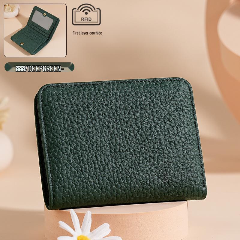 Genuine Leather RFID Women's Mini Wallet with Card Holder, Zipper Coin Pocket
