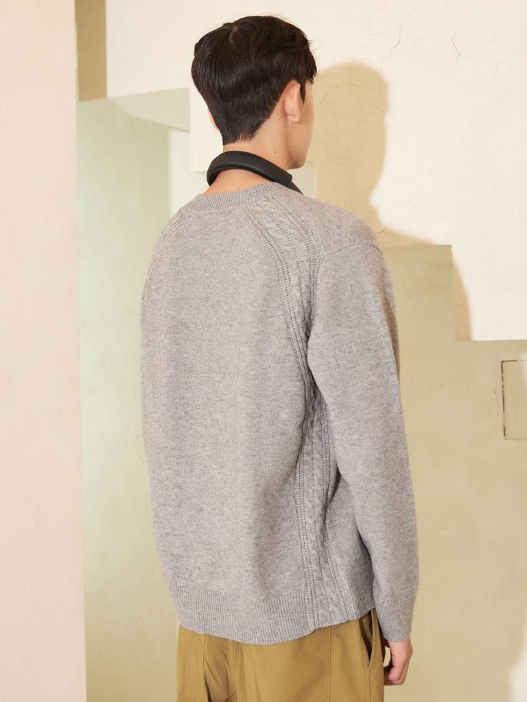 AYIHOLIC CASHMERE Cashmere-Like Round Cable Knit Melange Gray #5 Color