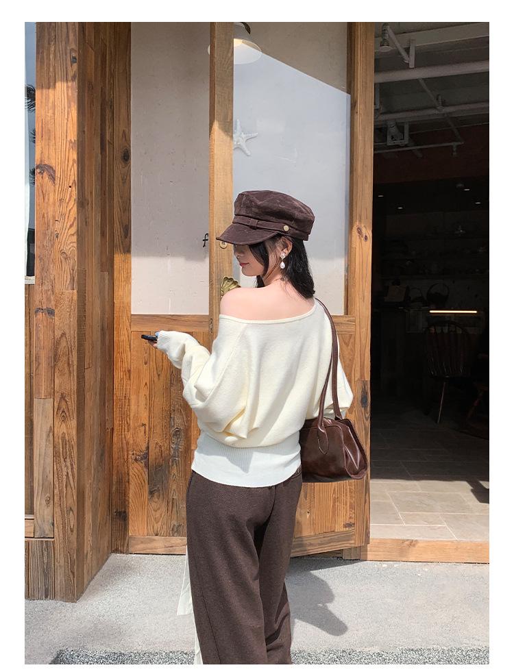 Light High-Waisted V-Neck Knit Sweater with Tie-Up for Women - Autumn/Winter Loose Slimming Trendy Top
