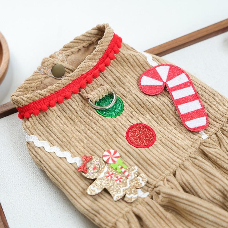 Pet Dog Costume Small Breeds Puppy Candy Cane Gingerbread Dress Two-Legged Outfit