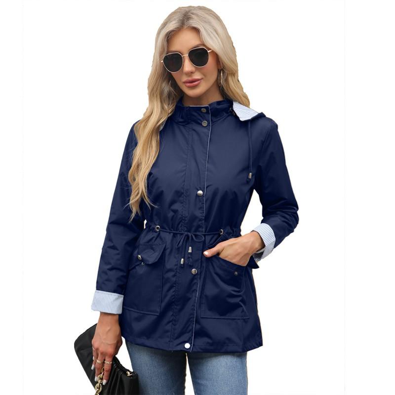 Womens Detachable Hooded Windbreaker Coat Lightweight Rain Jacket Winter Urban Casual Wear