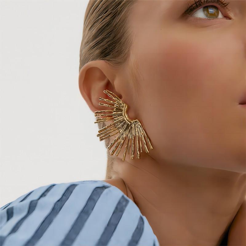 Exaggerated Retro Fan-Shaped Ray Earrings In 18K Gold & Stainless Steel