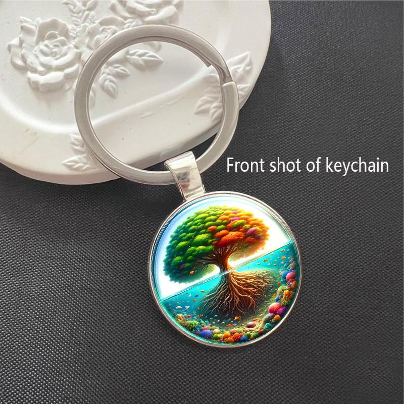 Decorative Glass Keychain Featuring Bright Tree Pattern For Home And Office Keys