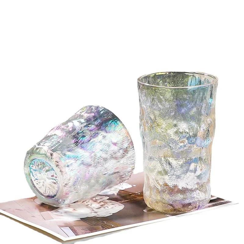 2pcs Colored Milk Cups 300ml/400ml Glacier Cup Simple Household Luxury Colorful Tree Pattern Glass Drinkware Wholesale Water Cup