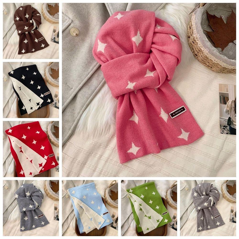 Soft Star Pattern Neckerchief Korean Style Cashmere Knitted Shawl Women Winter Scarf  Autumn Winter