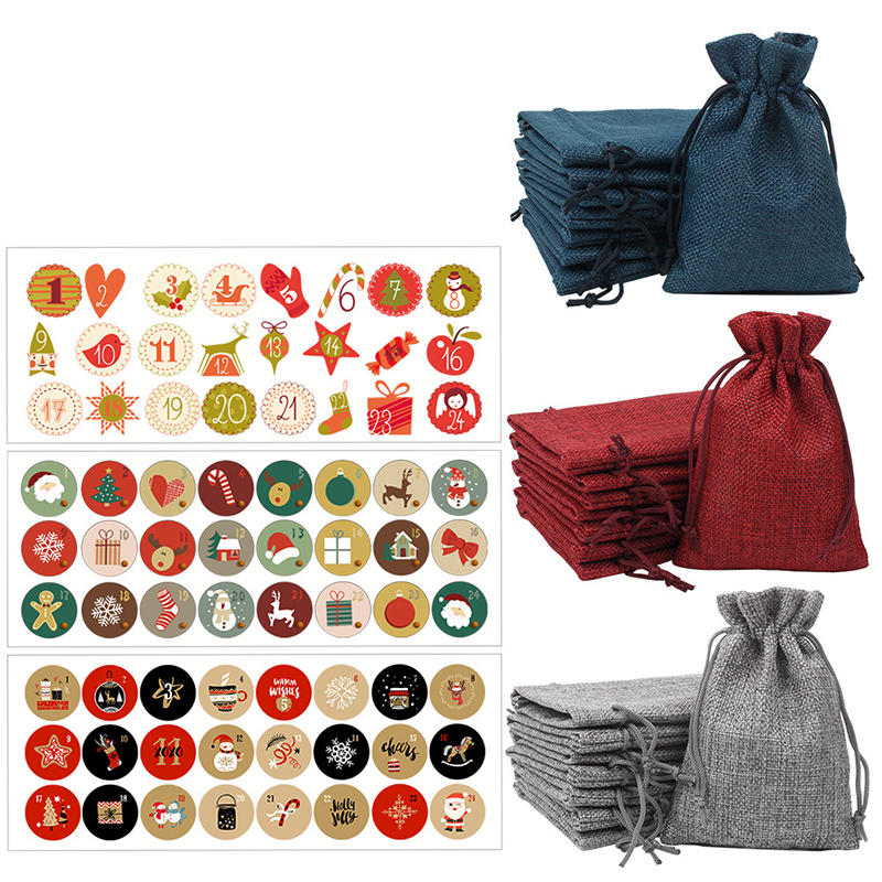 

24PCS Hanging Burlap Candy Gift Bags Portable Drawstring Pouch Burlap Sacks for DIY Christmas Countdown Calendar Gifts One Size
