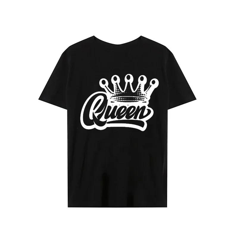 King Queen Crown Print Lover Couples Tee Shirt Harajuku Women T-shirt Crown Couple Matching Tshirt Clothes Summer Women Man Tops