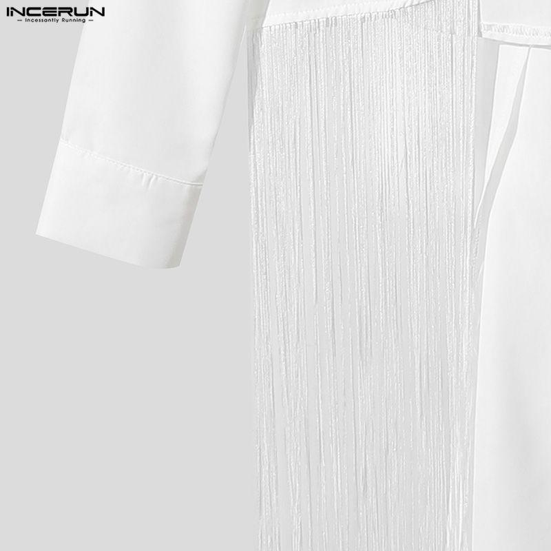 INCERUN Herren Reverskragen Langarm Überkreuzt Vorne Cropped Lässige Quasten Hemden Oberteile