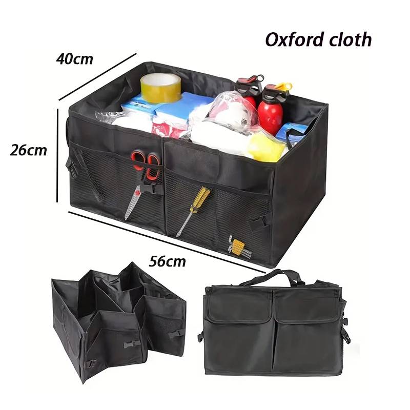 Collapsible Car Trunk Organizer With Mesh Pockets Portable Multi-Compartment Storage Box For Suv Truck Auto Cargo Organization