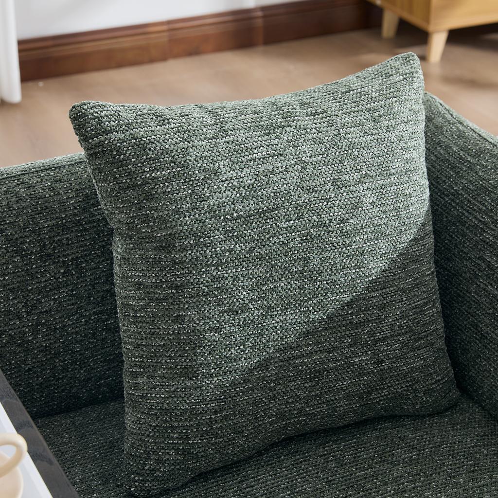 Modern single armchair with comfortable fabric backrest and two storage compartments, complemented by a practical side table.