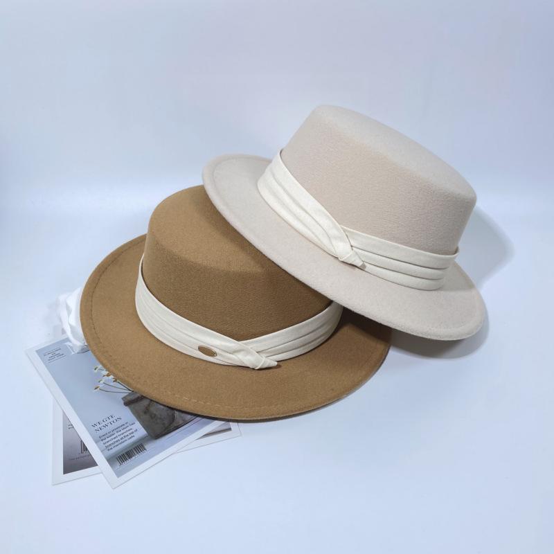 New Top Hat French Retro British Flat-top Woolen Hat Women's Autumn and Winter Fashion Versatile Temperament Felt Hat Men