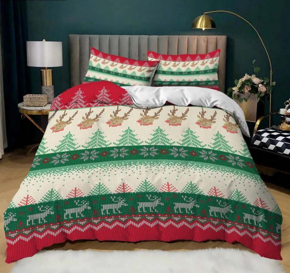 Christmas Duvet Cover Set Queen King Size Winter Snowflake Elk Car Pattern Soft Quilt Set Christmas Themed Quilt Set 3 Pcs