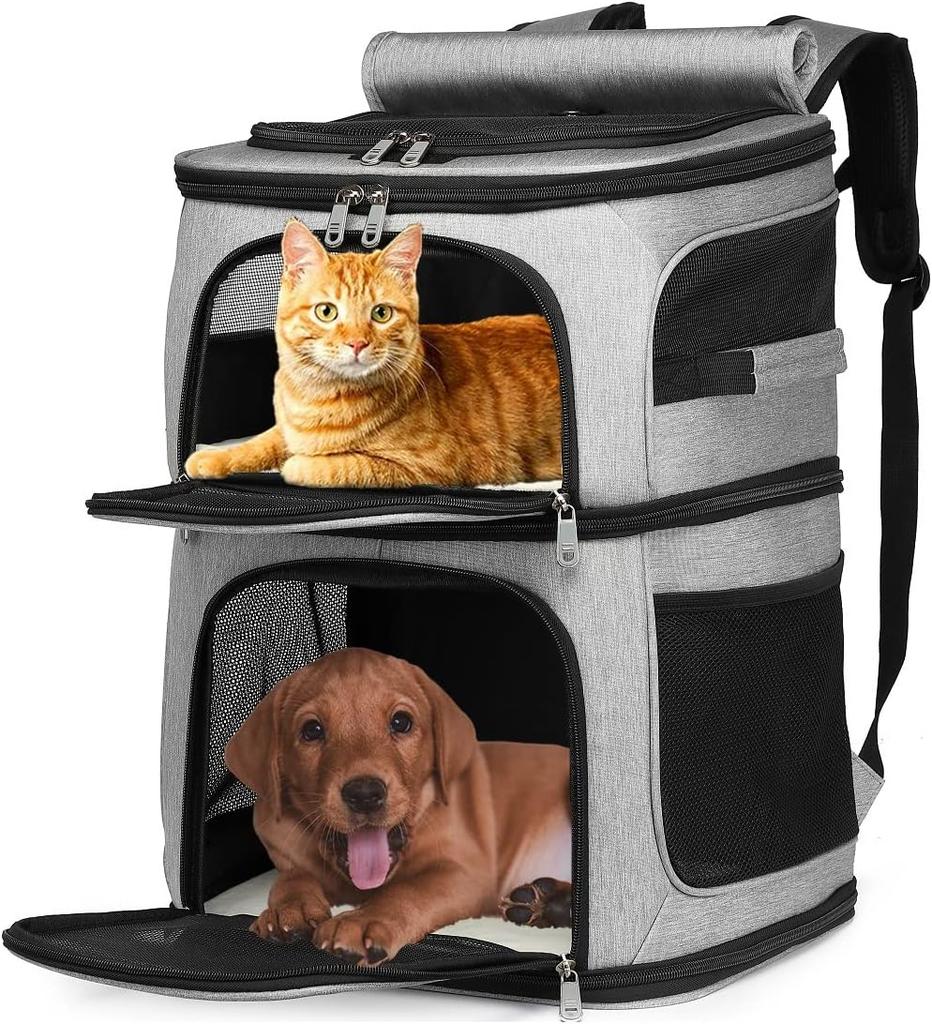 Double Cat Carrier Backpack for 2 Cats, 7 Vent Windows, Sturdy Frame, Collapsible Travel Pet Backpack