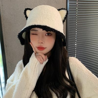 Klobúk Bucket Roztomilé Mačacie Uši Vlna Jesenná A Zimná Teplá Elegantná Pletená Čiapka Pre Ženy