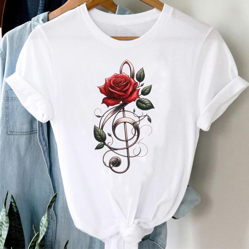 

(Asian Size) T Shirt Clothing Lady o-neck feather trend Short Sleeve T-shirts Printed Female Top Casual Fashion Women Graphic Tee S
