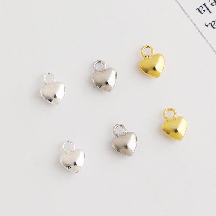 Gold-Plated S925 Sterling Silver Heart Pendant DIY Pearl Necklace/Bracelet Accessory