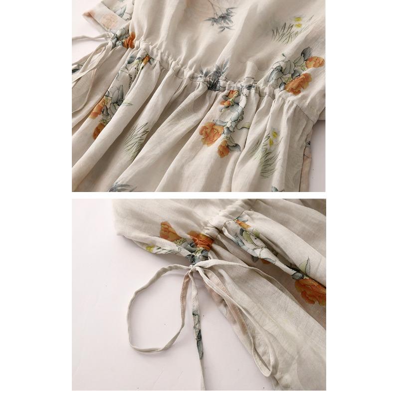 Summer New Loose Women's Printed Medium To Long Short Sleeved Dress