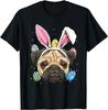 Mops Osterhase T-Shirt Niedlicher Hund mit Hasenohren Grafik-T-Shirt Frühlingsfeiertagsgeschenk