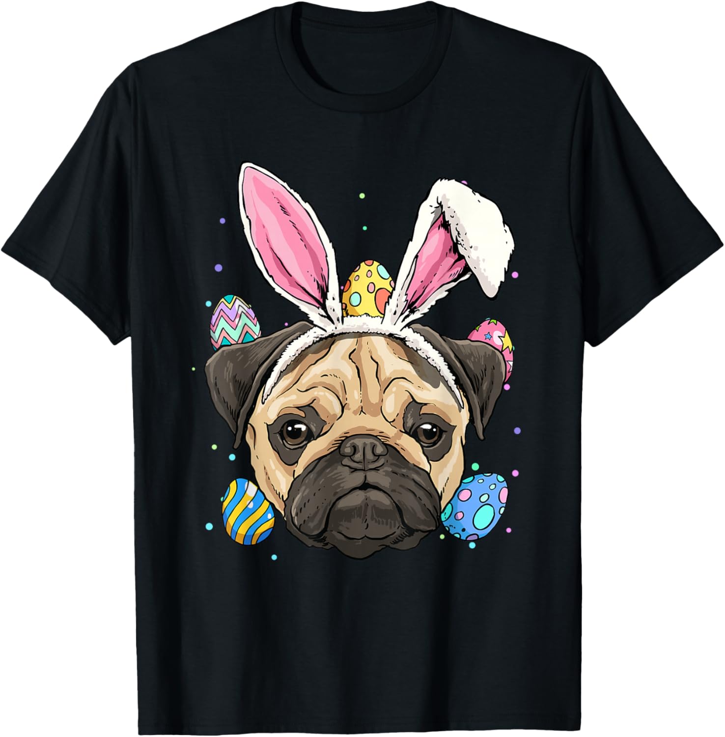 Pug Easter Bunny T-Shirt Cute Dog Wearing Bunny Ears Graphic Tee Spring Holiday Gift 4XL