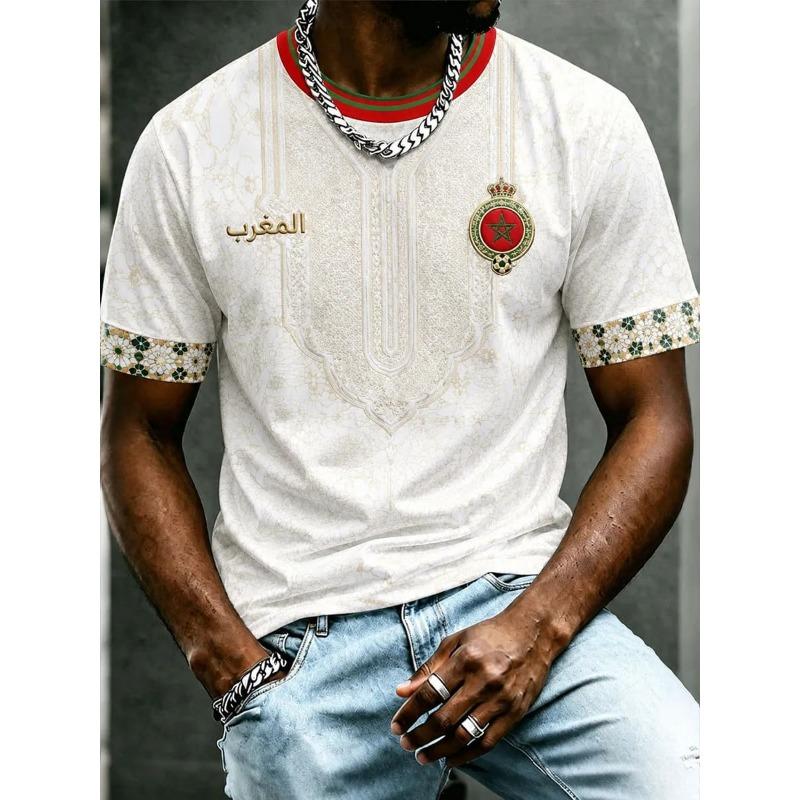 Bobby3 Marokko 2026 Thuis Voetbalshirt Rood Islamitisch 3D Print Korte Mouw Voetbalshirt Arabische Letter Print Fan Sport T-shirt Top 5XL