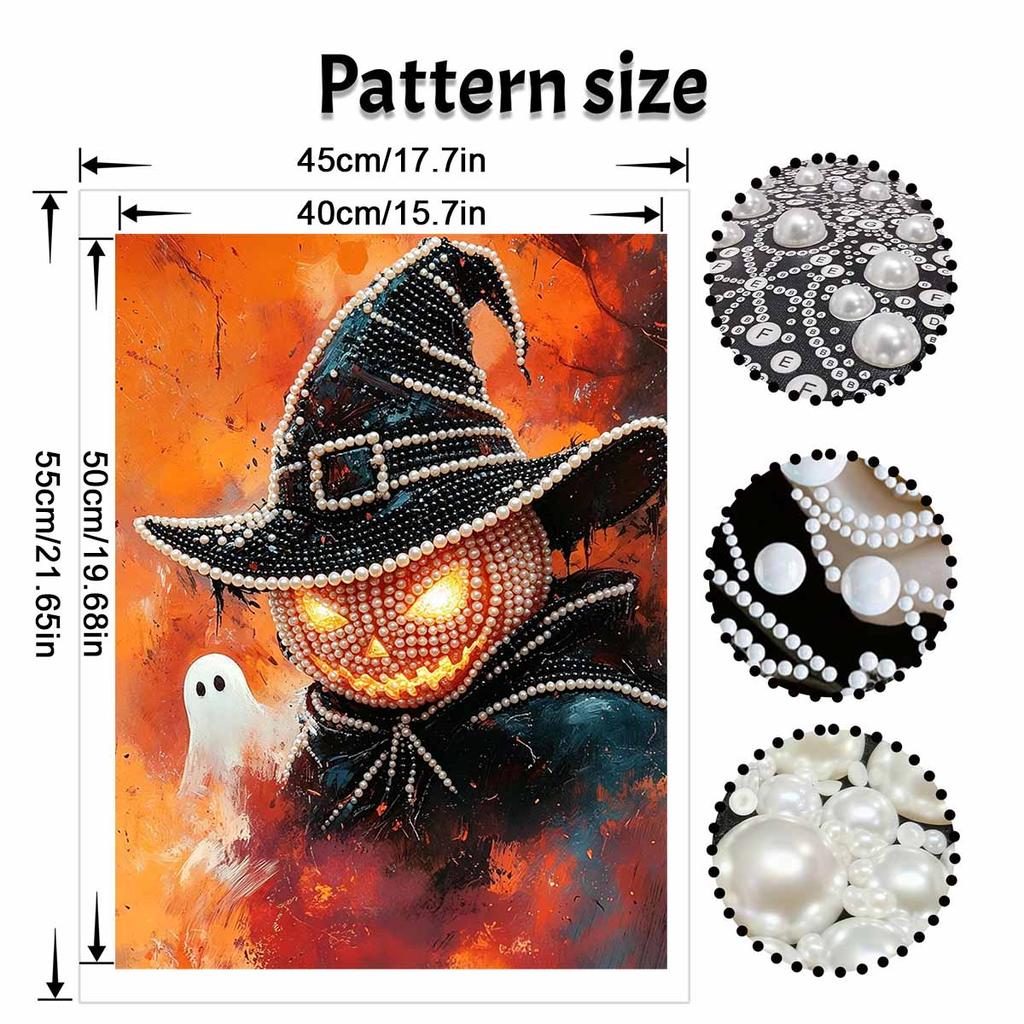 DIY Frameless Pearl Bead Painting Kit Halloween Pumpkin Ghost Sparkling Canvas Art Creative Gift for Craft Lovers