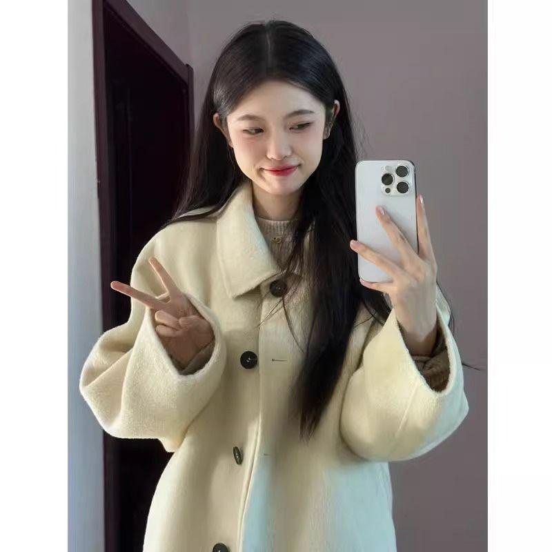 Women's Mid-Length Wool Coat with Doll Collar - 2025 Autumn/Winter Korean Style