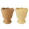 Raised-Base Plant Basket with Open Patterned Body and Scalloped Top for a Textured Household Potted Plant Display