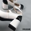 Fashion Brief Pumps Beige High Heels Round Toe Leather Women's Shoes Sandals Ladies Mary Jane Sweet 12cm African Lolita Block Retro