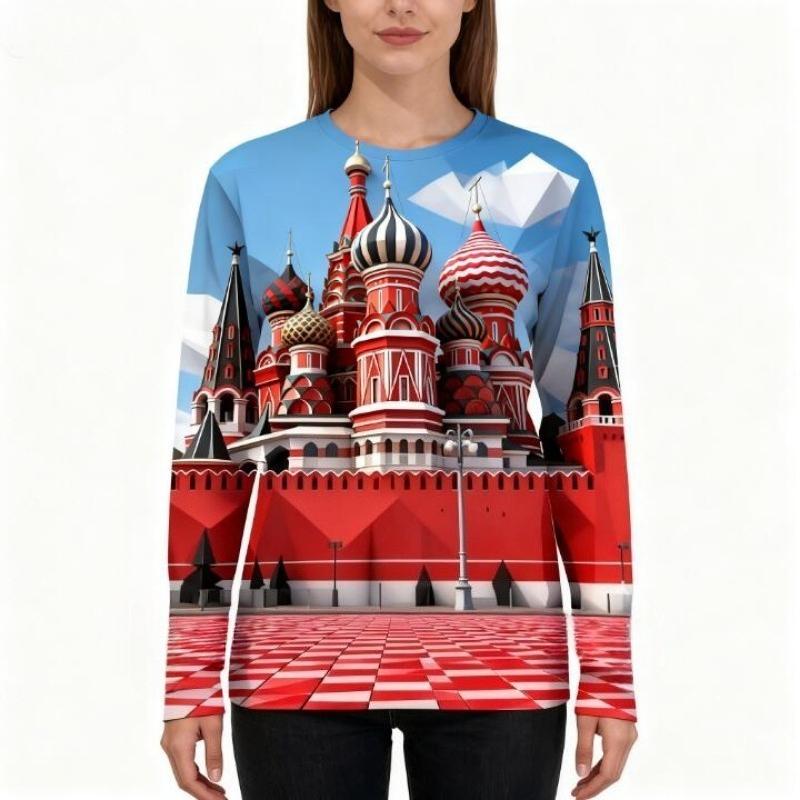 

Женская футболка Уличная Повседневная С Длинным Рукавом С Принтом Узор Круглый Вырез Осень Женская Одежда Оверсайз Модные Футболки S