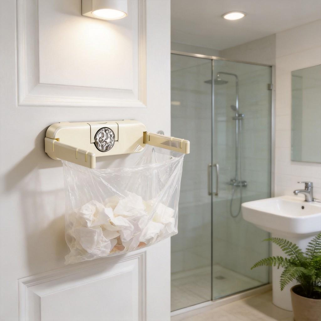 Plastic Trash Bag Holder Wall Mount With Foldable Design For Kitchen And Bathroom Storage