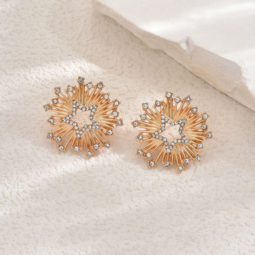 Sun Rhinestone Stud Earrings Zircon Heart Earring Luxury Star Earrings  Holiday