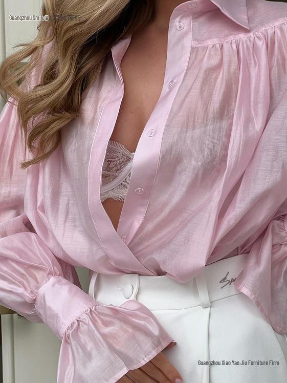 Moda Autunnale Donna 2026: Camicia a Manica Lunga Monocolore con Revers Ampio Stile Europeo & Americano