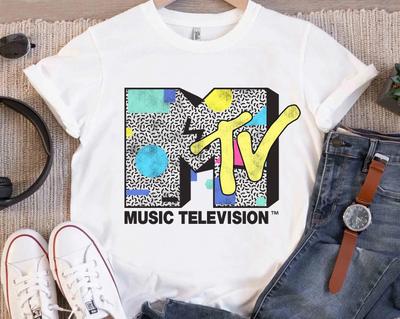 MTV Logo 90s Abstract 100% Cotton T-shirt Mens Tees Top, Music Televition Logo Unisex Adult Kid Tee
