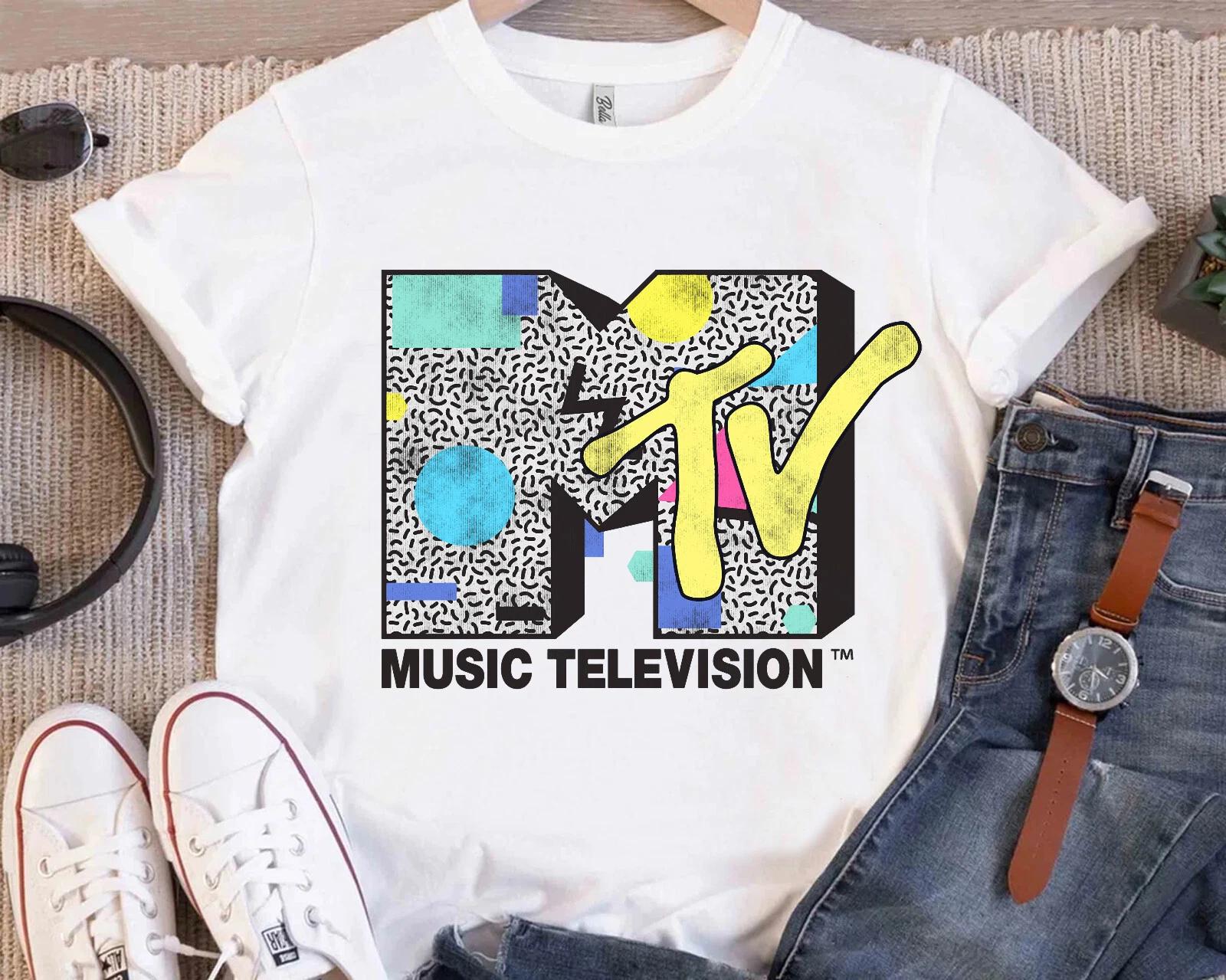 MTV Logo 90s Abstract 100% Cotton T-shirt Mens Tees Top, Music Televition Logo Unisex Adult Kid Tee 2XL