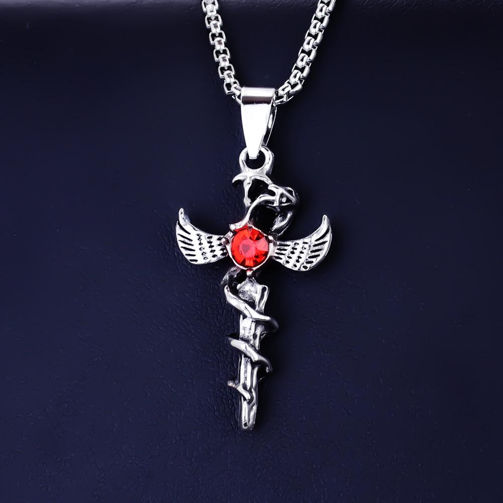 European Viking Titanium Steel Rune Necklace with Stainless Steel Spearhead and Compass Pendant