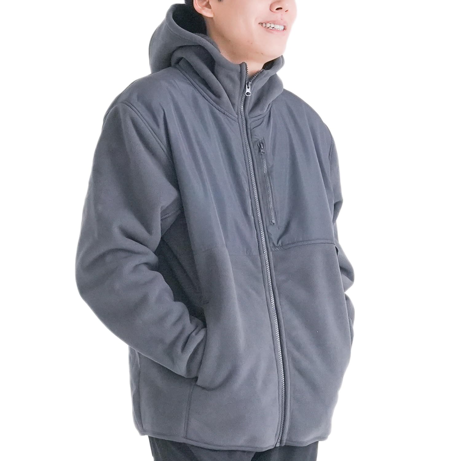 

factory Stretch Jacket with Fleece Perfect for Outdoor Fall and Winter Size Y s Men s Windproof, Bonded, Zip-Up Lining, Activities, (Gray/Hoodie